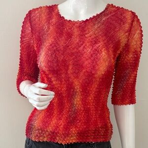 Vintage 90s Red & Orange Short Sleeve Popcorn Top
